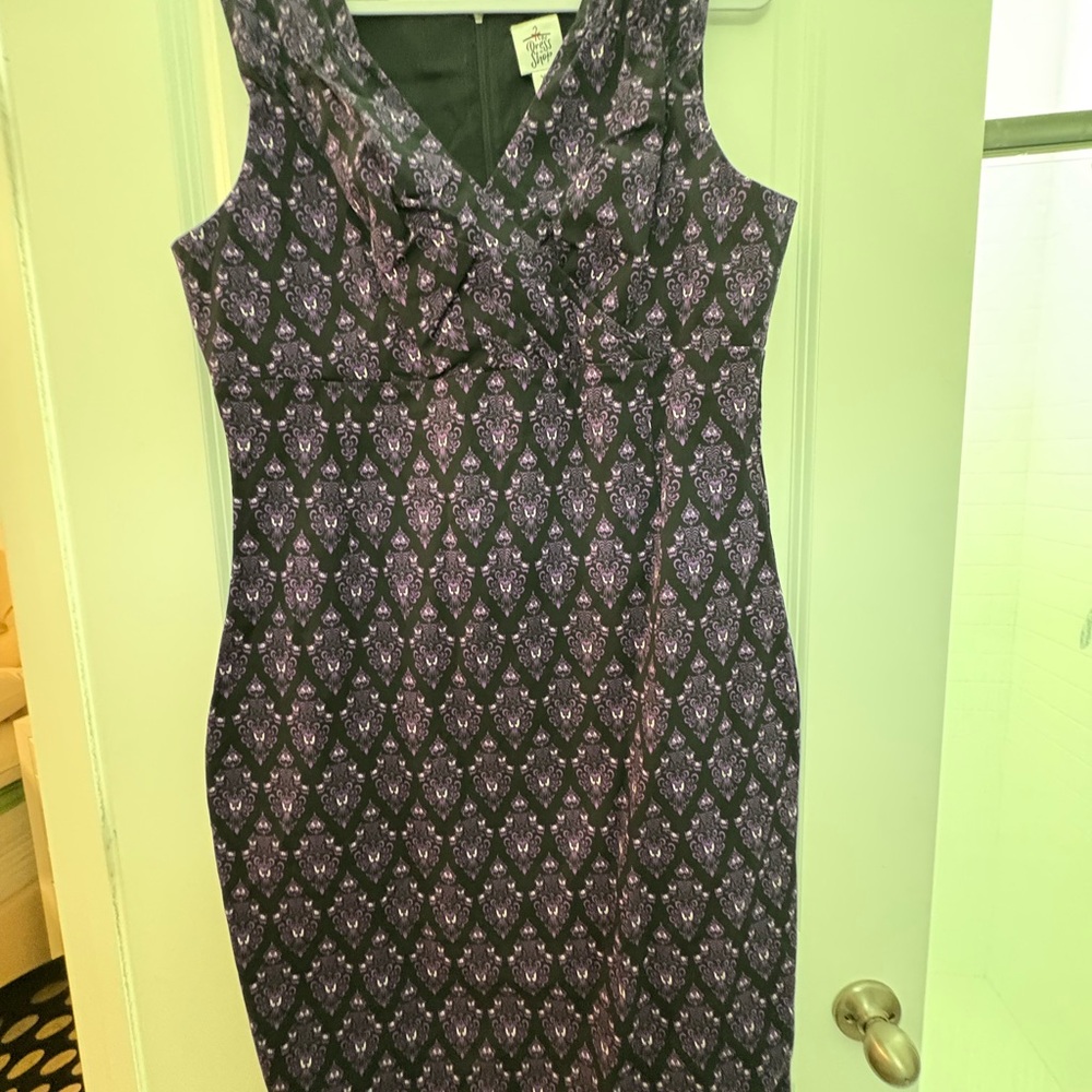 Disney Haunted Mansion Dress. Chic Purple Patterned Midi Dress